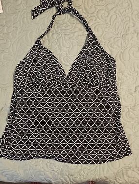 Lands' End Black and White Halter Swim Top